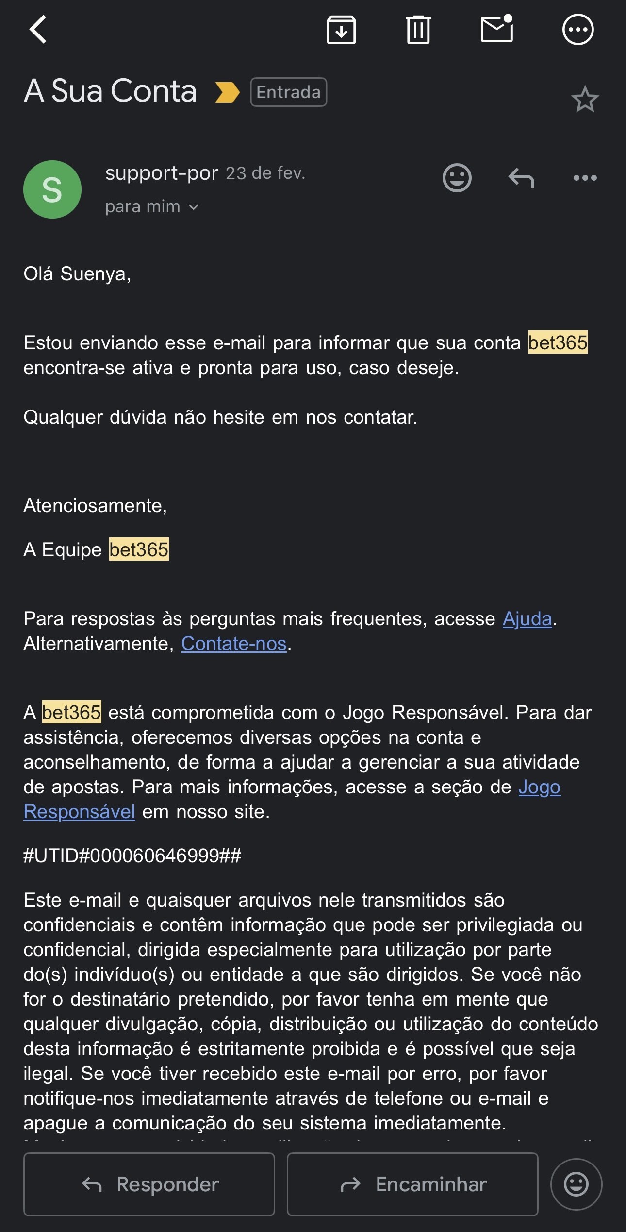Conta desbloqueada na Bet365 - caso resolvido Suenya